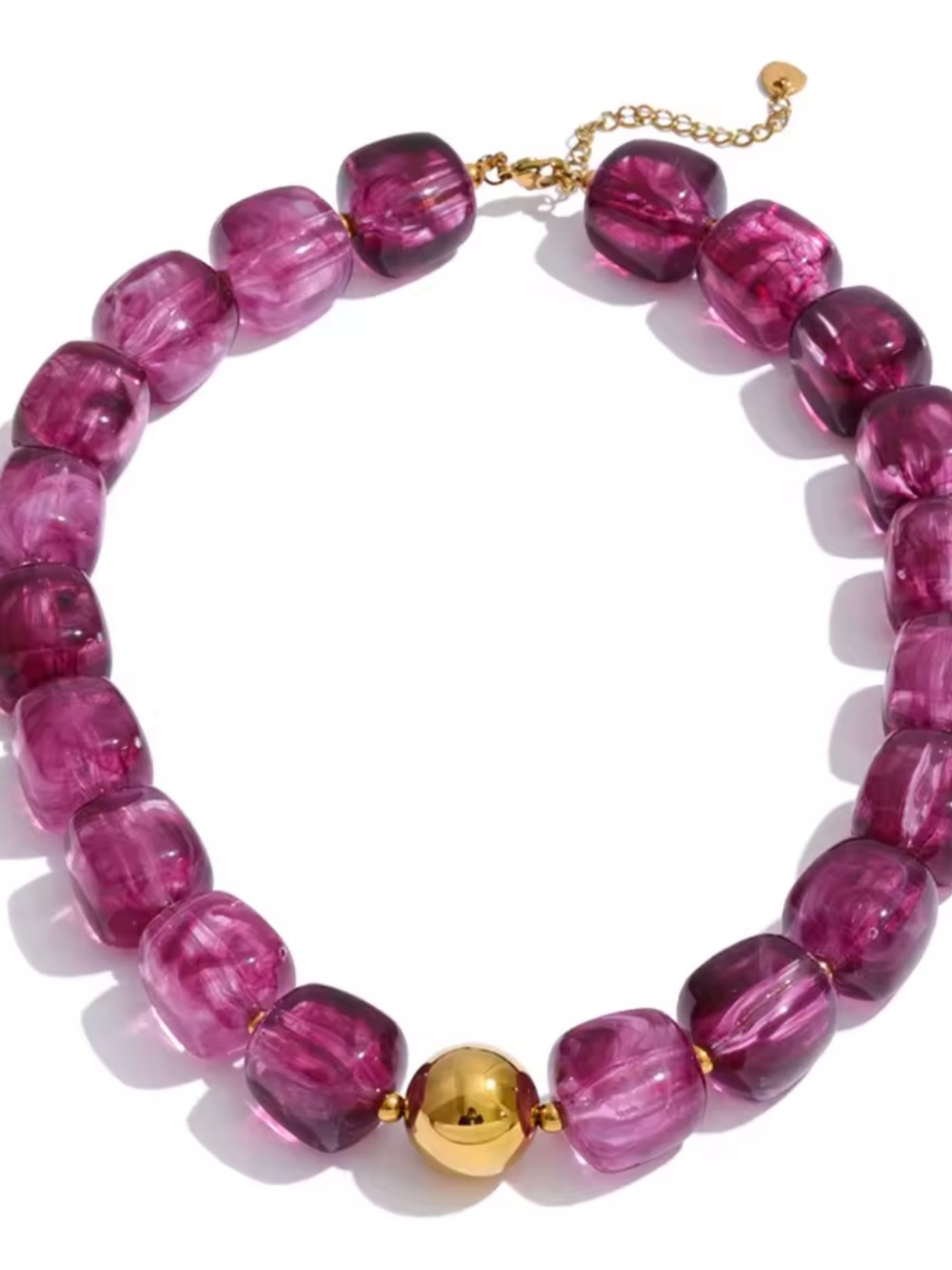 Purple Bead Gold Ball Necklace - Picture 4 of 8